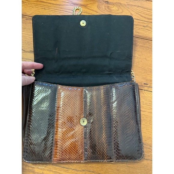 Vintage Snakeskin Clutch Purse Gold Chain Evening Bag